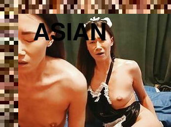 asiatisk, doggy, anal, milf, hjemmelaget, pov, cum, kåt, røff