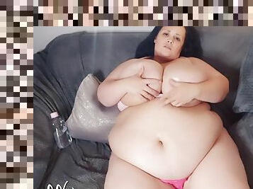 BBW big belly masturbates