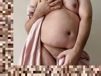 Chubby Fat middle eastern Arab guy playing with big tits small cock and fat ass