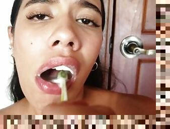 Nastiest cum tooth brush from a latina - Catalina Days (BukkakeConnoisseur Custom Video)