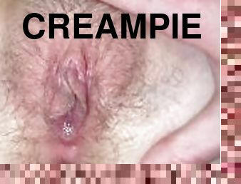 far, gammel, fisse-pussy, amatør, hjemmelavet, creampie, par, tøs, sperm, kær