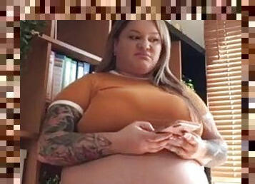 Latina bbw stuffs belly and plays with herself