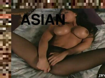 asiatisk, röv, storatuttar, strumpbyxor, avsugning, milf, ensam