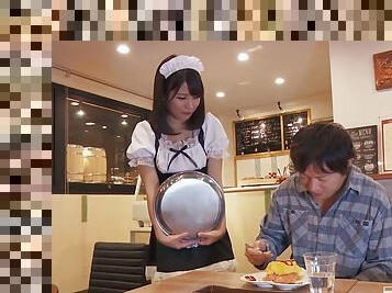 Cute Japanese maid rides her boss for some extra cash