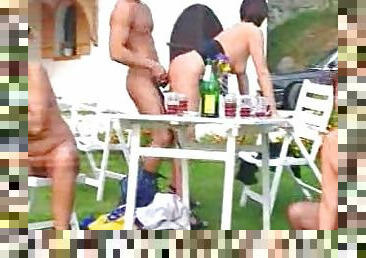 Hot young guys outdoor orgy with mature whores
