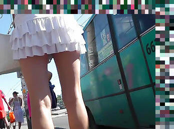 Leggy babe gets a hidden cam in upskirt scene