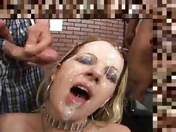 Sexy girl is completely covered in cum