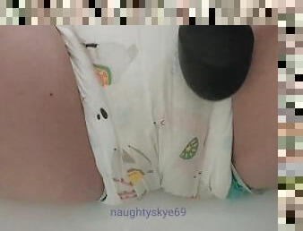 Diaper slut pees then masturbates in diaper