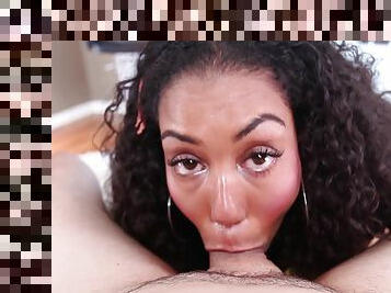 POV blowjob by sensual dark-skinned milf Leah Luxxx