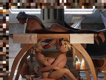 Cassie cage sucks on sindels cock while Sonya sucks balls