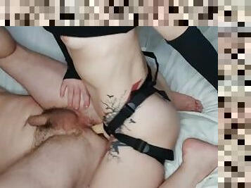 A girl fucks her boyfriend's ass