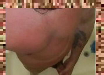 Young Latino papihorny in the shower