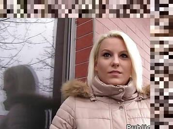 Shy blonde czech republic takes a huge cock in public
