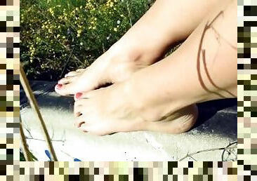 Goddess Megan barefoot outside - teaser