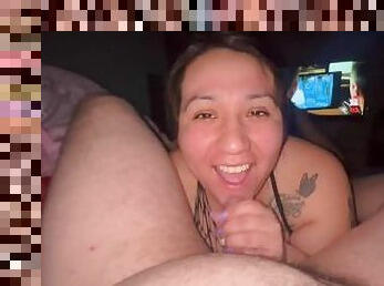 She gets off, sucking dick