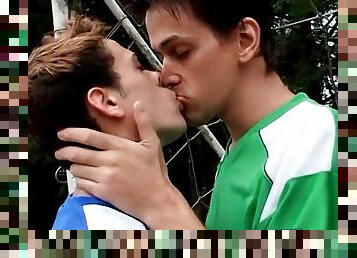 Soccer boys kiss and suck cock outdoors