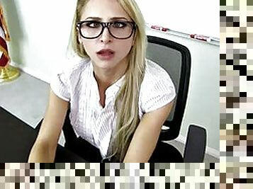 Busty blonde secretary sucks and fucks her boss in POV