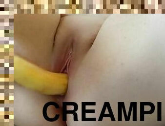 Banana explodes in extremely tight pussy. I moved and forgot my sex toys and was too horny…