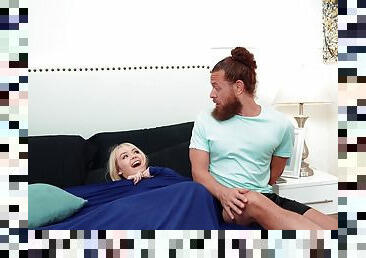 Petite blonde loads monster inches in her tiny cunt