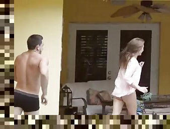 Girlfriend gets fucked hard by her man next to the pool