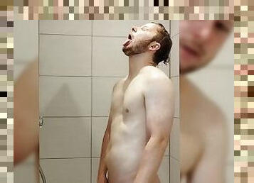 Shower with me :) 18 Years old gay Boy masturbate and cum in the shower and moans