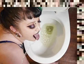Thirsty submissive goth piss whore gets piss & cum slut training