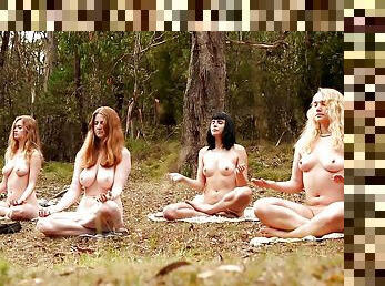 Naked yoga calms kim cums, marina lee, chloe b. and laney day - BANG
