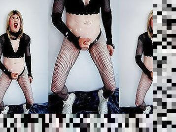 Fishnet stockings cum shot featuring Alexandra Braces in Converse sneakers