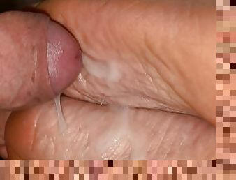 masturbation, fru, cumshot, fötter, sprut, blond, fetisch, footrunk, kuk