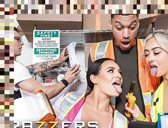 BRAZZERS - Horny Babes Chloe Surreal & Lexi Samplee Suck Coworkers Dicks In Their Hot Warehouse Orgy