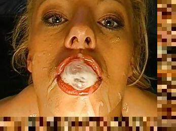 Sweet blonde swallows tasty white sperm