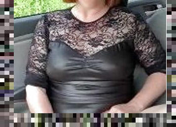 tricherie, énorme, masturbation, orgasme, en-plein-air, public, femme, amateur, voiture, rousse