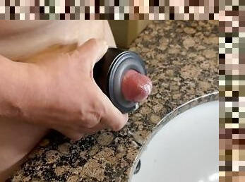 Gender X hand held masturbator helps with massive cum shot