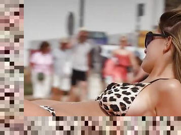 Matching leopard print bikinis on two hot chicks