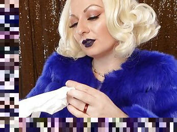 Nurse Gloves in White Medical Nitrile and Dark Lipstick Fur - Blonde ASMR