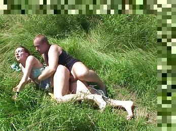 Grassy field fuck with teen