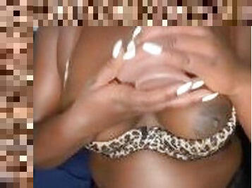 Ebony with big tits gives a nice blowjob