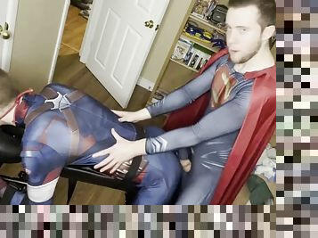 Superman Cums Inside Captain America Twink Cosplay