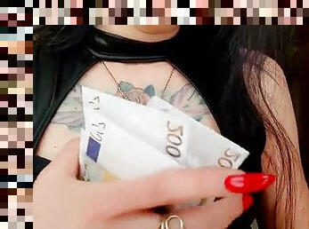 Financial Dominance. Look at those beautiful and sexy dominatrix tits and put all your money in her bra