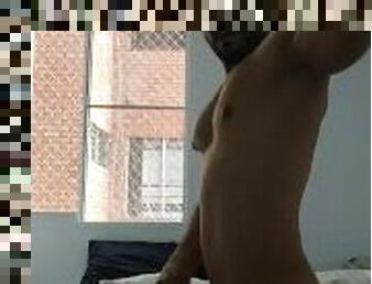 Horny Latino jerking off on hos bed with final super cum