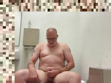 Chubby Faggot Daddy In Public Bathroom Stroking Small Cock With Big Cum Loads