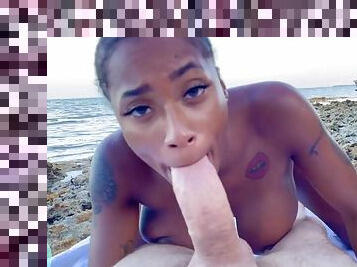 Big Black Tits - ebony babe enjoys outdoor interracial at the beach