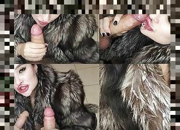 Promo: Wet fur coat, double cum on fur coat