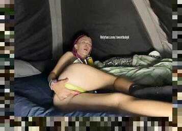 Taking a break between sets at Dancefestopia to cum in my tent-u can hear the neighbors ????