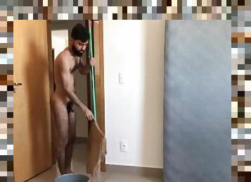 HAIRY NUDIST CLEANING HOME NAKED