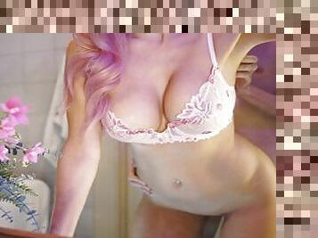 FUCKING A GORGEOUS GIRL WITH PINK HAIR AND BIG BREASTS FROM BEHIND.