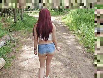 I took my wife out into the countryside in sexy shorts so that someone could fuck her