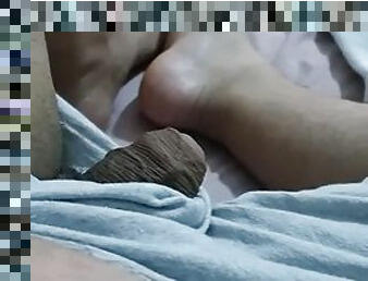 Stepson took out his cock and played with it while his stepmom was naked in the bedroom