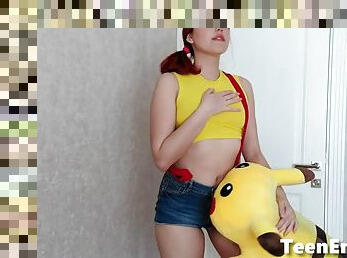 Cosplay pokemon teen masturbates