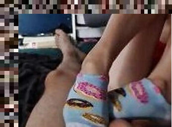 Footjob in socks with my teen Mistress.